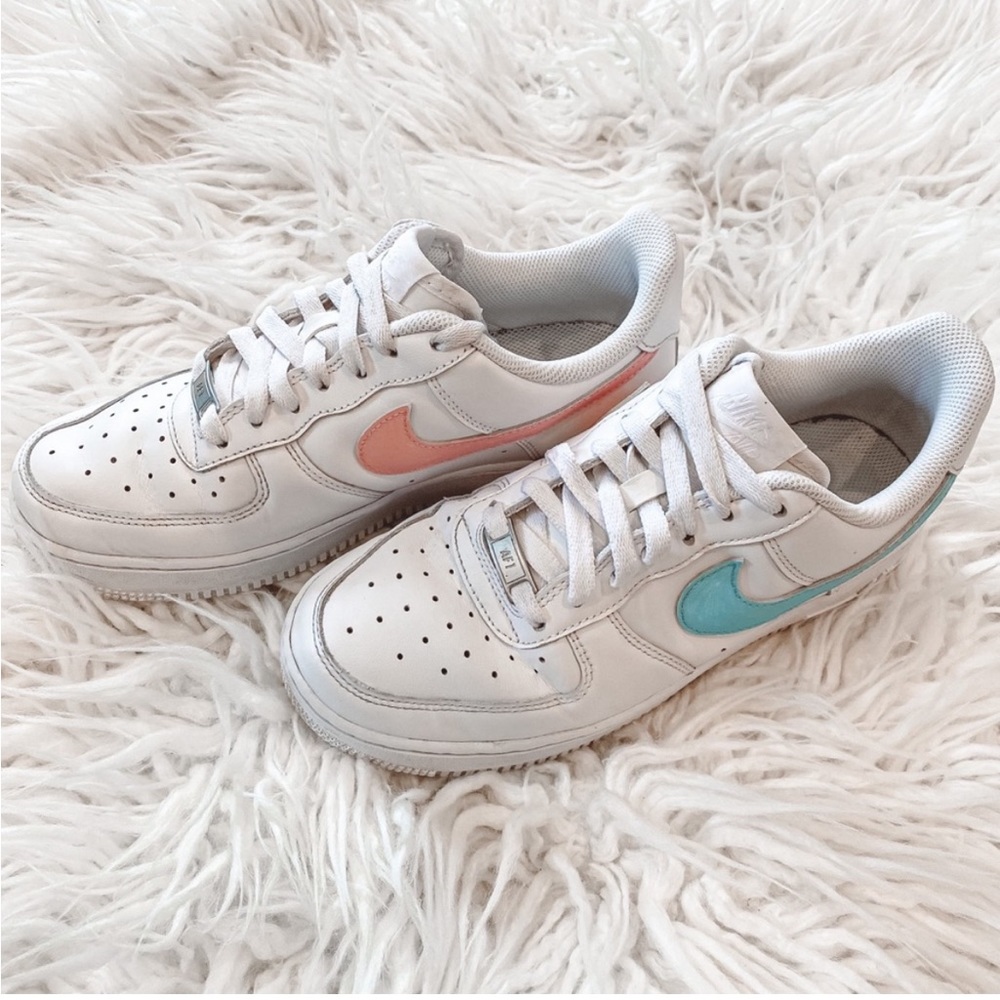 Nike Air Force Ones- Bubble Gum Pink, Baby Blue Swoosh